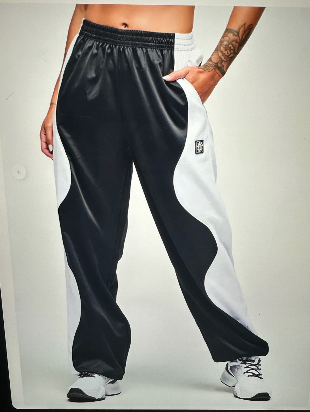Athletic Wide-Leg Track Pants - Black/White - Picture 5 of 5